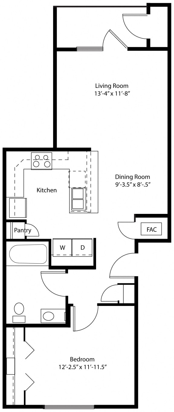 Eagle Ridge One Bedroom Floor Plan at Eagle Ridge Apartment Homes, Traverse City, MI 49685