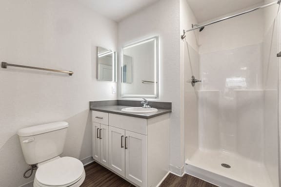 Second bathroom with walk in shower at Eagle Ridge Apartment Homes, Traverse City, MI