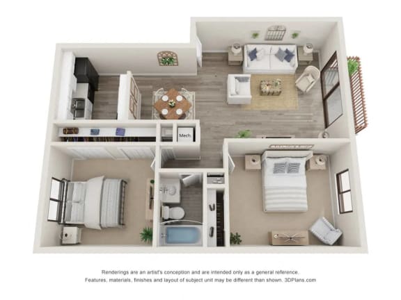 Colonial Invitational Floor Plan at Whitcomb Terrace Apartments, Merrillville, 46410