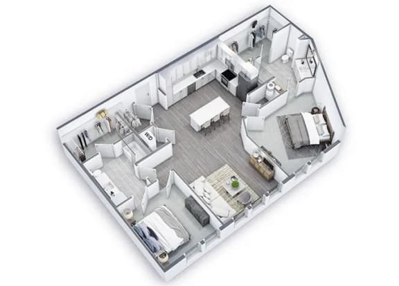 2 Bed 2 Bath Floor Plan | 1,277 Sq. Ft. at Lyric at Norton Commons Apartments, Kentucky, 40059