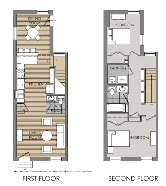 2 Bedroom Bath Townhouse 2D Floorplan-Mercer Commons Apartments Cincinnati, OH