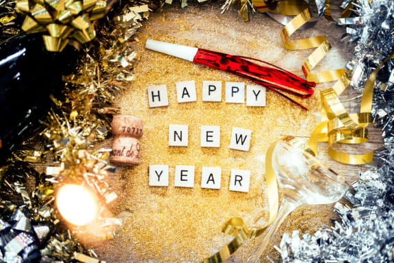 Happy New Year Decor at Pine Village, Sanford, North Carolina