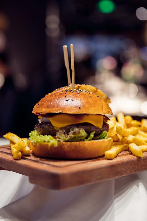 burger at Pine Village, Sanford, North Carolina