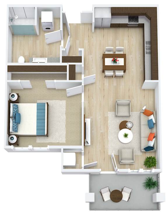 3D floor plan for 1 Bedroom, 1 Bathroom Apartment as Aspen Ridge