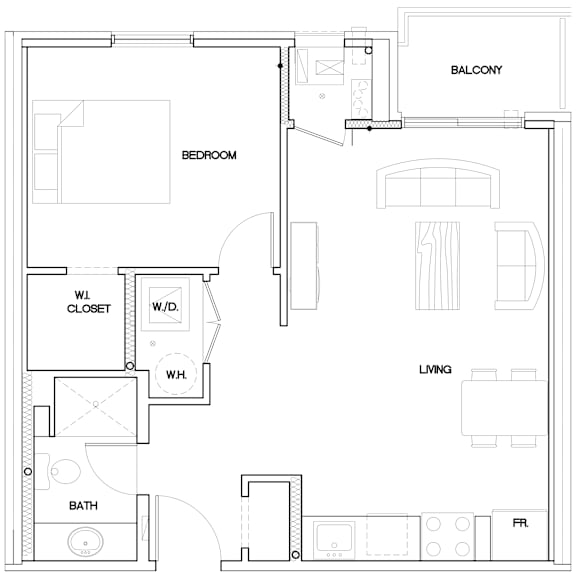 floorplan of a 1 bedroom 1 bathroom unit