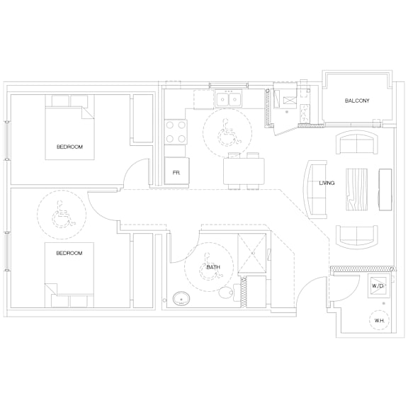 floorplan of a 2 bedroom 1 bathroom unit