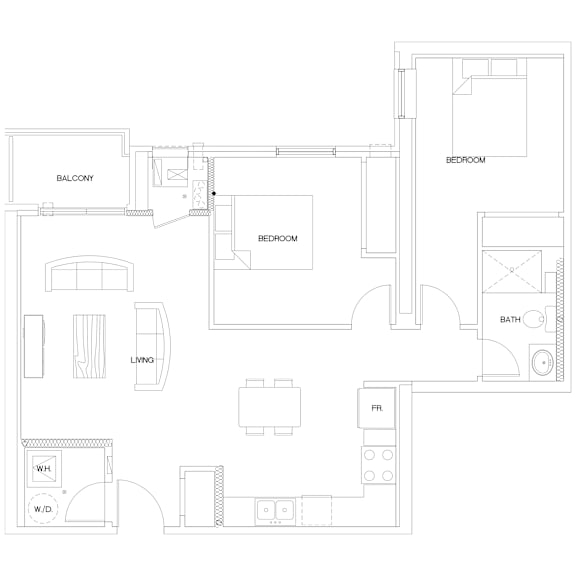 floorplan of a 2 bedroom 1 bathroom unit