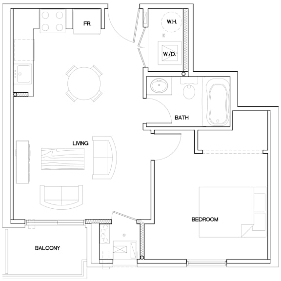 floorplan of a 1 bedroom 1 bathroom unit