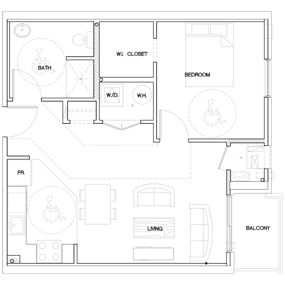 floorplan of a 1 bedroom 1 bathroom unit