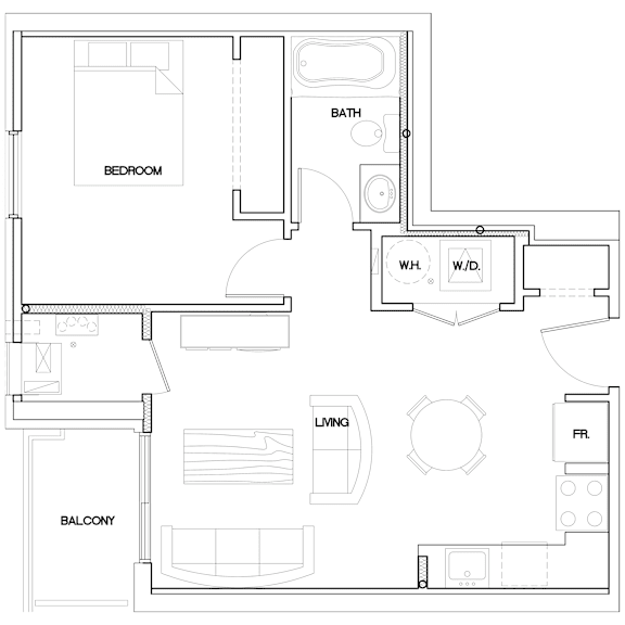 floorplan of a 1 bedroom 1 bathroom unit