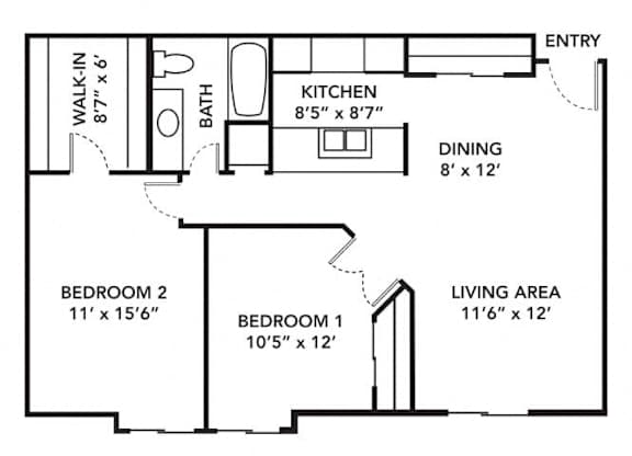 B1 Floor Plan at Hamlet Apartments, West Des Moines, Iowa