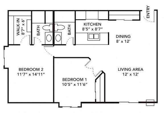B2 Floor Plan B2 Floor Plan at Hamlet Apartments, Iowa
