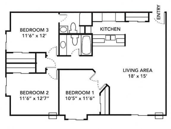 C1 Floor Plan at Hamlet Apartments, Iowa, 50265