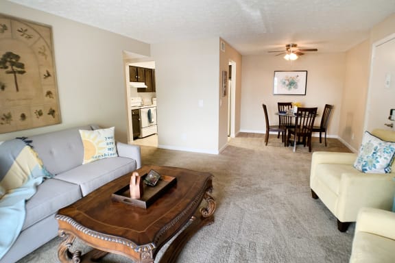 Living Room With Dining Area at Knobs Pointe Apartments, Indiana, 47150