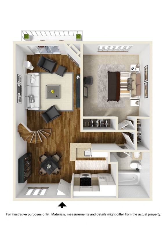 1 Bed 1 Bath Floor Plan at Toluca Lofts, Toluca Lake, California