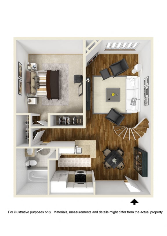 1 Bedroom 1 Bath Floor Plan at Toluca Lofts, Toluca Lake