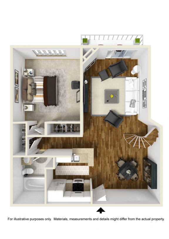 1 Bedroom 1 Bathroom Floor Plan at Toluca Lofts, California