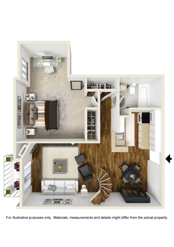 1 Bed Floor Plan at Toluca Lofts, California, 91602