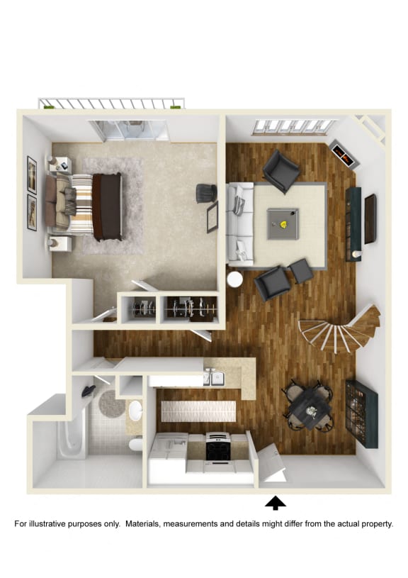 1 Bedroom Floor Plan at Toluca Lofts, Toluca Lake, CA, 91602