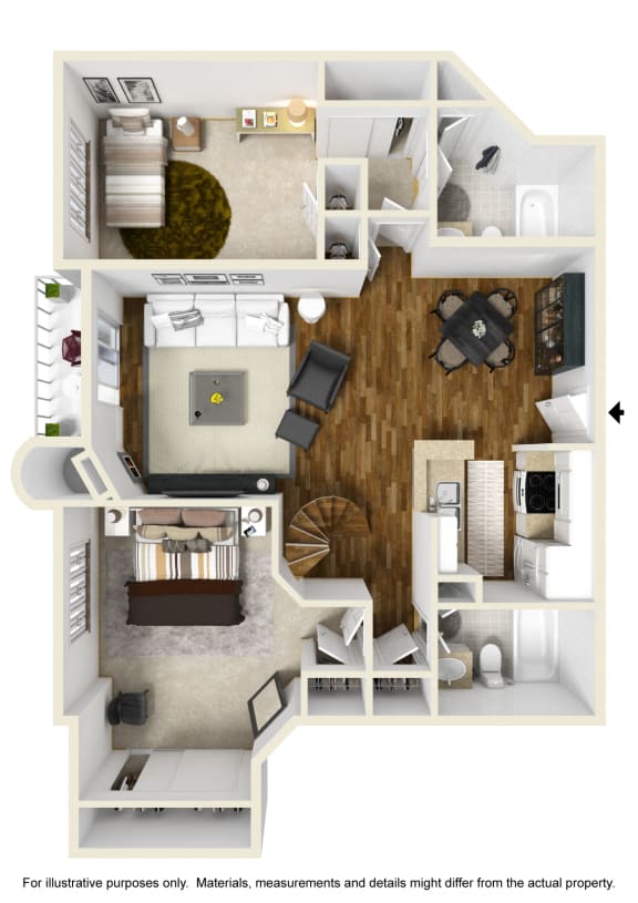 2 Bedroom 2 Bath Floorplan at Toluca Lofts, Toluca Lake, California