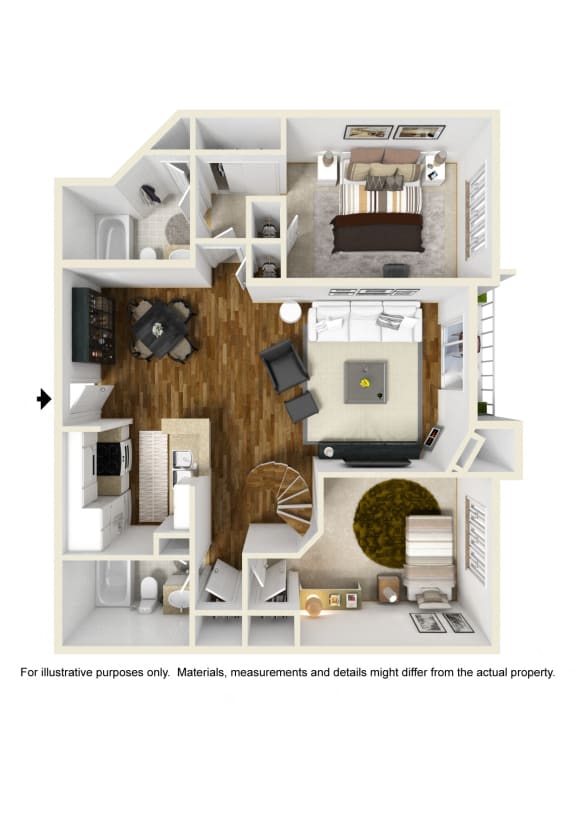 2 Bed 2 Bath Floor Plan A at Toluca Lofts, California