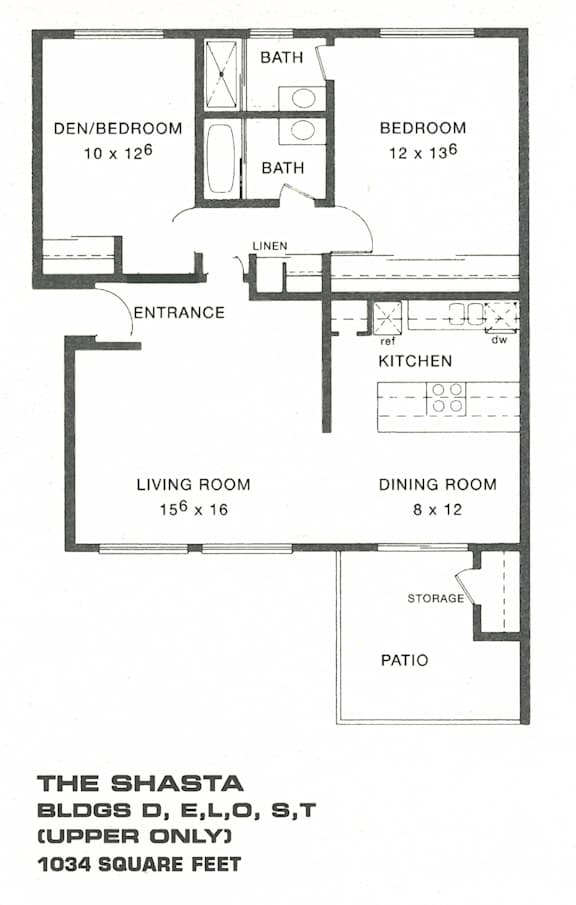 Floorplan of The Shasta, 1,034 square feet