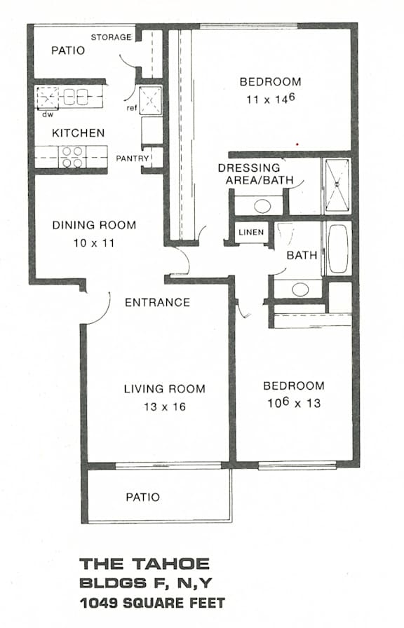 Floorplan of The Tahoe, 1,049 square feet