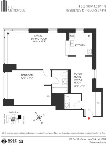1 Bedroom 1.5 Bathroom Floor Plan 1 Bedroom 1.5 Bathroom Floor Plan at The Metropolis, New York