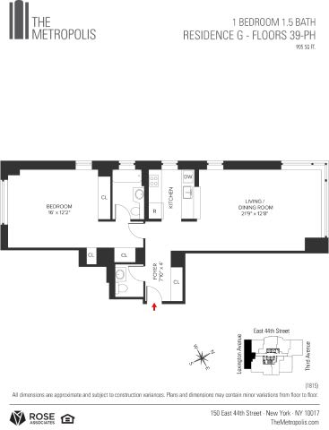 1 Bedroom 1.5 Bath Floor Plan 1 Bedroom 1.5 Bath Floor Plan at The Metropolis, New York, NY, 10017