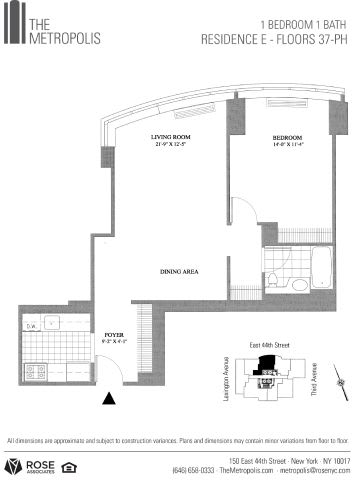 1 Bedroom Floor Plan 1 Bedroom Floor Plan at The Metropolis, New York, 10017