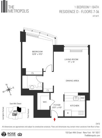 1 Bed Floor Plan 1 Bed Floor Plan at The Metropolis, New York, NY