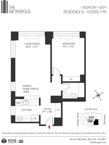 1 Bedroom 1 Bathroom Floor Plan 1 Bedroom 1 Bathroom Floor Plan at The Metropolis, New York