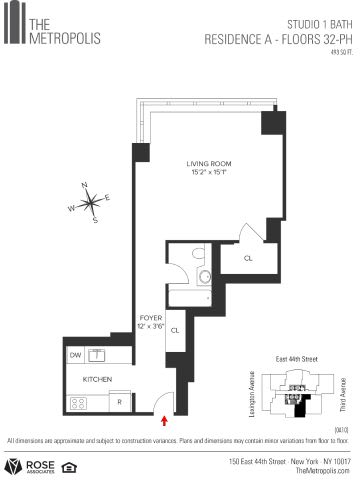 Studio Floor Plan Studio Floor Plan at The Metropolis, New York