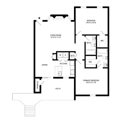 2 Bedroom Floor Plan | 1,024 Sq. Ft. at Bradford Pointe, Georgia, 30909