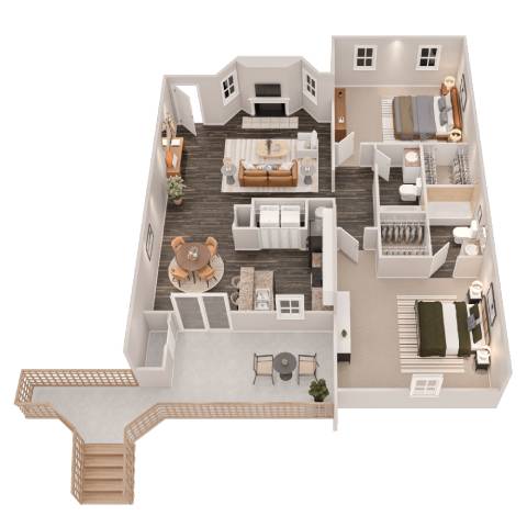 2 Bed Floor Plan at Bradford Pointe, Augusta, GA, 30909