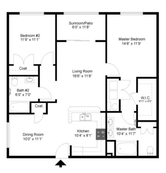 2 Bed 2 Bath B Floorplan at Palmera, South Carolina, 29229
