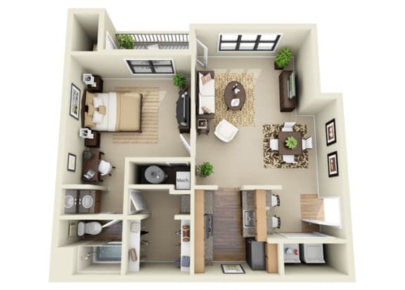 The Charleston 1 Bedroom 1 Bathroom Floor Plan