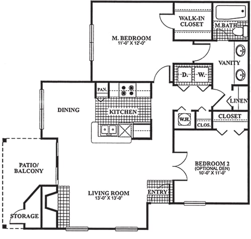 Floor Plan B1 at Poplar Place Apartments in Carrboro, North Carolina, NC