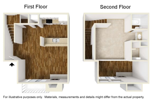 Montfort Crossing Apartments A3 floor plan, 3D Unfurnished, 1bed, 1bath and 688 sqft. Dallas, TX
