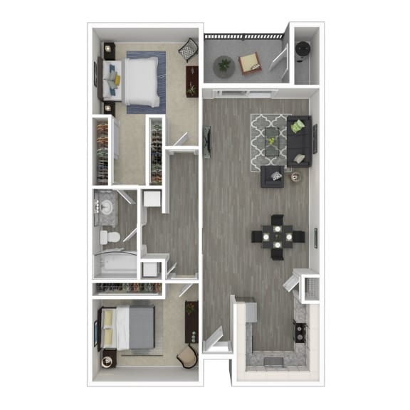 2 Bedroom, 1 Bathroom Floor Plan at Silverstone Apartments, California, 95618
