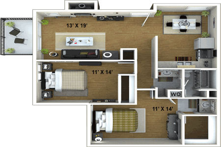 2 Bedroom, 1 Bathroom Floor Plan at Fountains of Fair Oaks, Fair Oaks, 95628