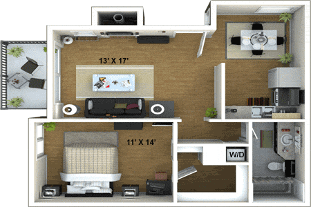 1 Bedroom, 1 Bathroom Floor Plan at Fountains of Fair Oaks, Fair Oaks, CA 95628