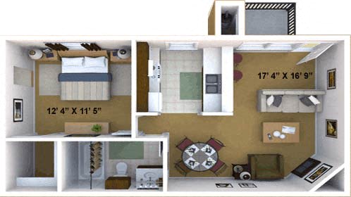 1 Bedroom, 1 Bathroom Floor Plan at Hidden Oaks Apartments, Citrus Heights, CA
