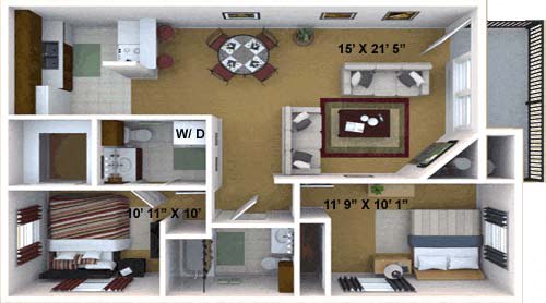 2 Bedroom, 2 Bathroom Floor Plan at Hidden Oaks Apartments, Citrus Heights