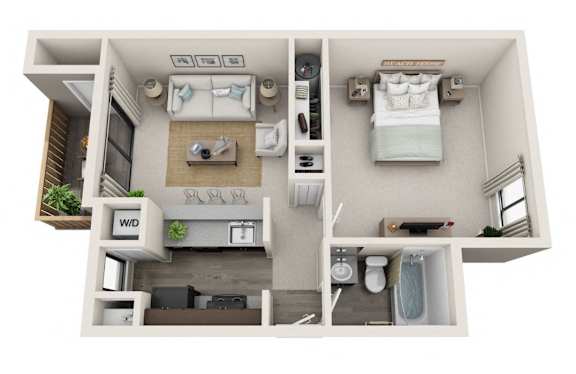 1 Bed 1 Bath A Floor Plan at Brackett Apartments, Edmonds
