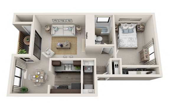 1 Bed 1 Bath B Floor Plan at Brackett Apartments, Washington