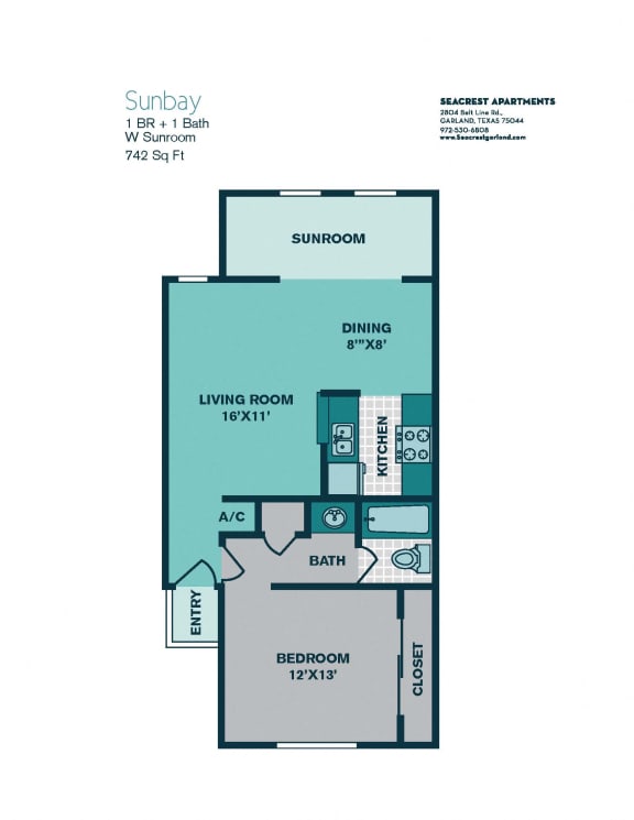  Floor Plan 1 Bedroom A3 - 700sqft -