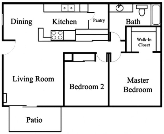 2BR/1BA Floorplan at Sage Creek Apartment Homes, Simi Valley, CA