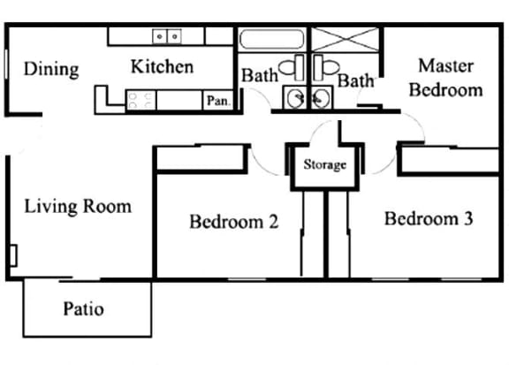3BR/2BA Floorplan at Sage Creek Apartment Homes, Simi Valley, 93063