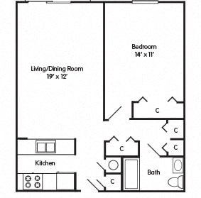 Floor Plan  One Bedroom Apartment